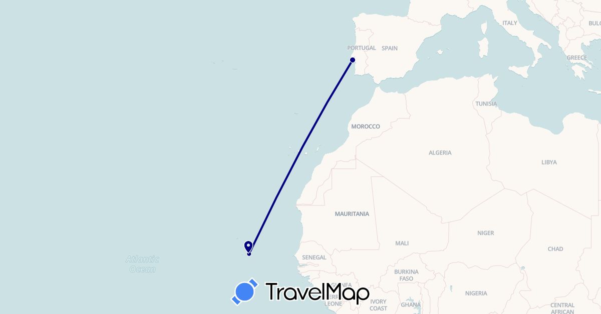 TravelMap itinerary: driving in Cape Verde, Portugal (Africa, Europe)